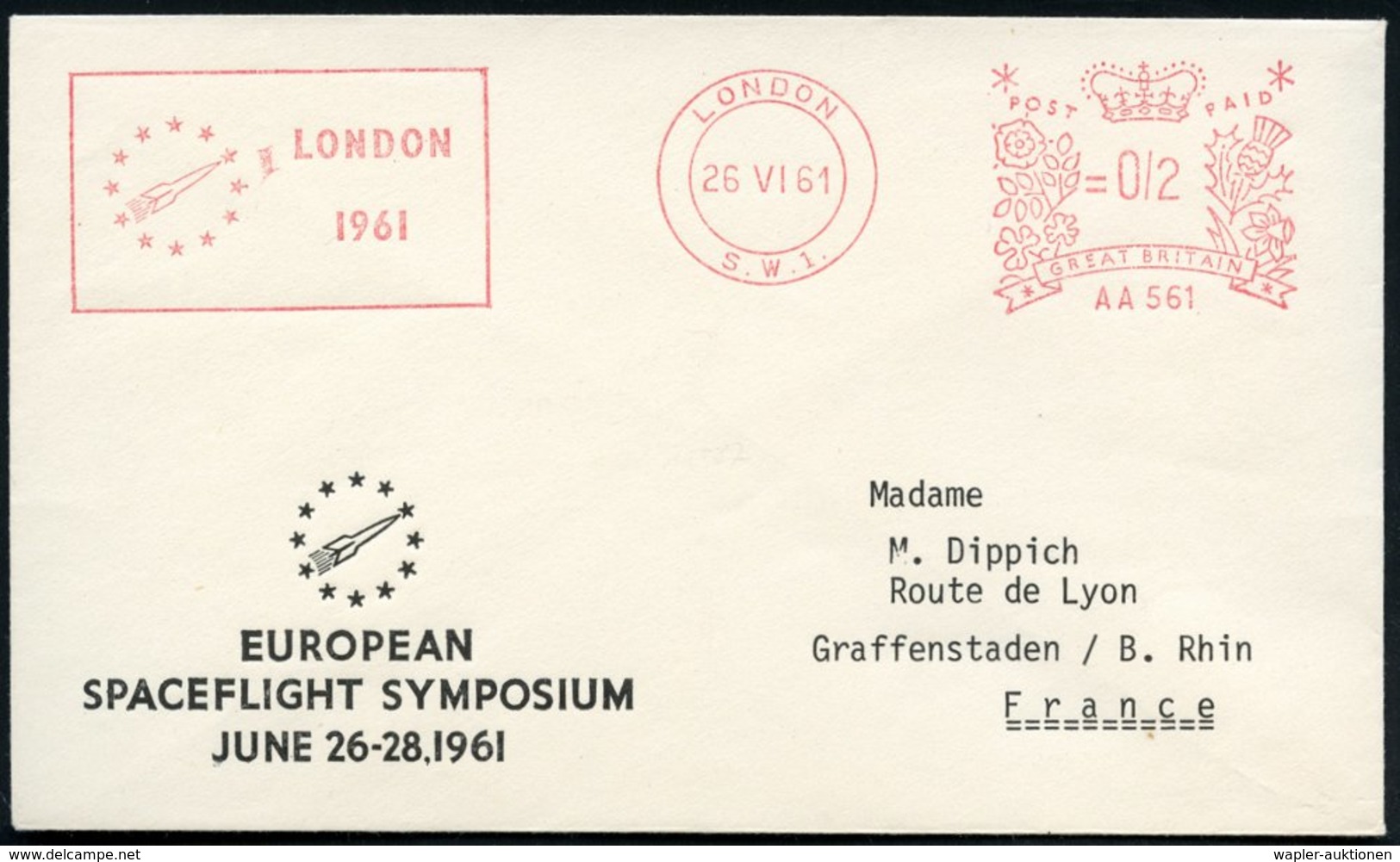 1961 (Juni) GROSSBRITANNIEN, Absender-Freistempel: LONDON S.W. 1, LONDON 1961 (Rakete Im Sternenkreis) Motivgleicher Aus - Other & Unclassified