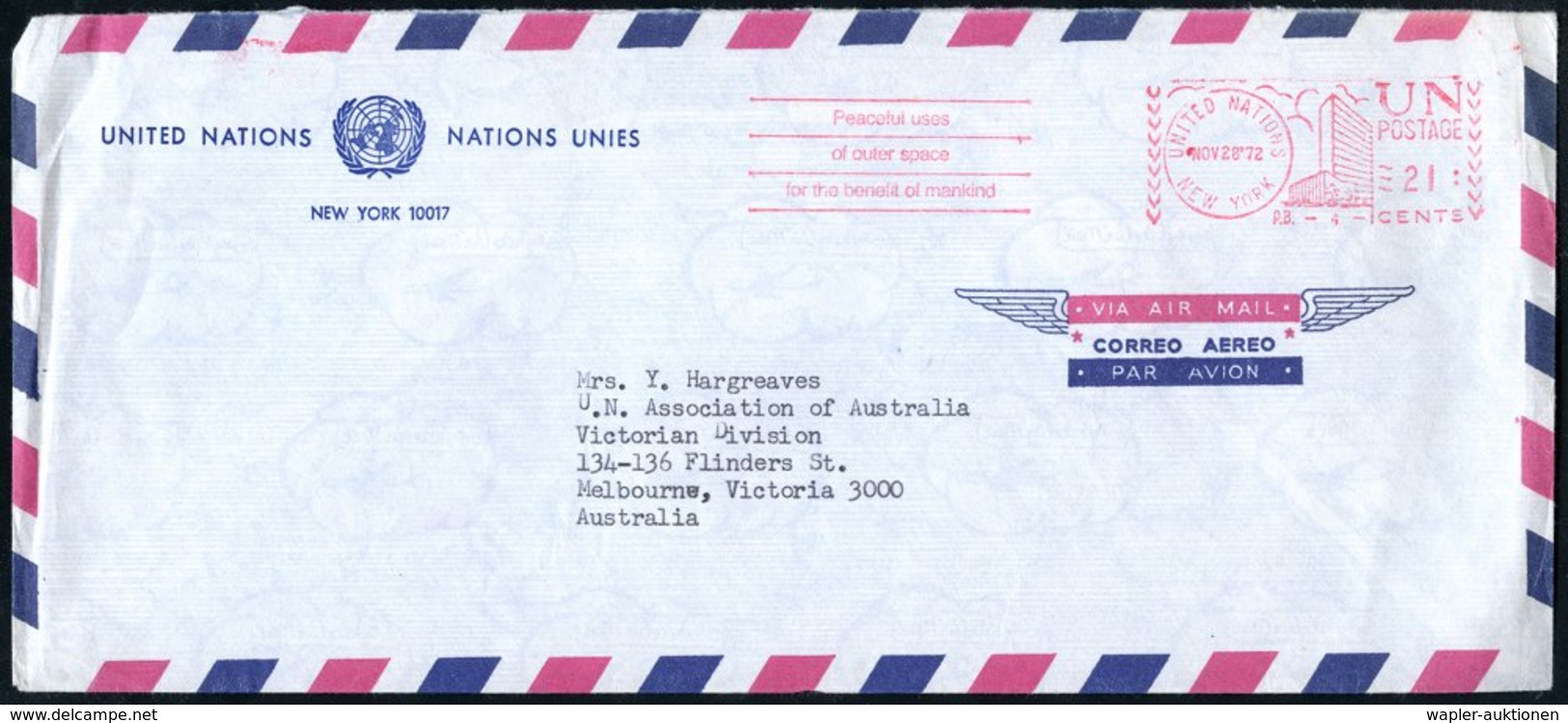 1972 (28.11.) UNO NEW YORK, Absender-Freistempel: UNITED NATIONS, NEW YORK; Peaceful Uses Of Outer Space For The Benefit - Other & Unclassified