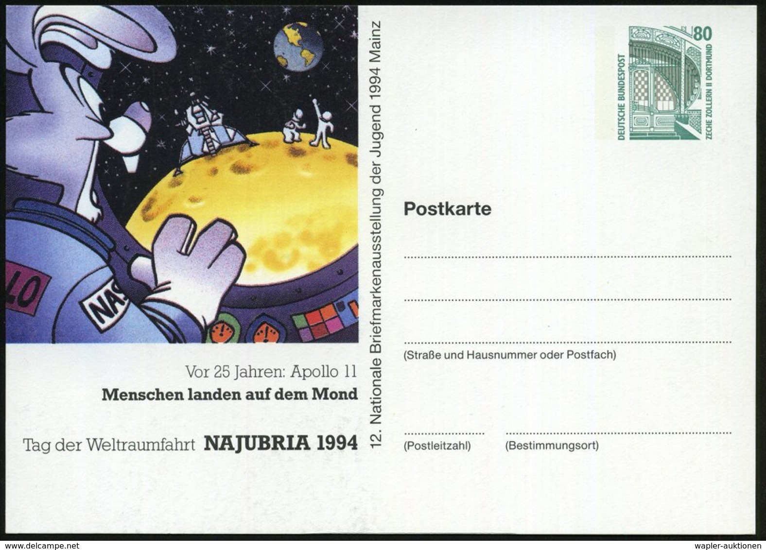 1994 Mainz, PP 80 Pf. Zeche Zollern: Vor 25 Jahren Apollo 11, Menschen Landen Auf Dem Mond, Tag Der Weltraumfahrt NAJUBR - Other & Unclassified