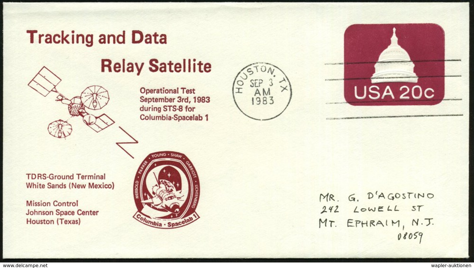 1983 (3.9.) U.S.A., Maschinenstempel: HOUSTON, TX Auf Privat-Ganzsachenumschlag 20 C. Capitol: Tracking And Data Relay S - Other & Unclassified