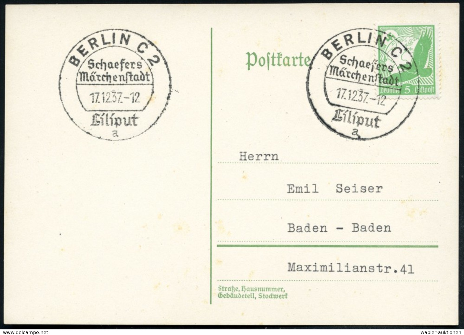 1937 (Dez.) BERLIN C 2, Schaefers Mächenstadt Liliput (= Zirkus Mit Kleinwüchsigen Menschen) Inl.-Karte (Bo.250 I. Verwe - Other & Unclassified