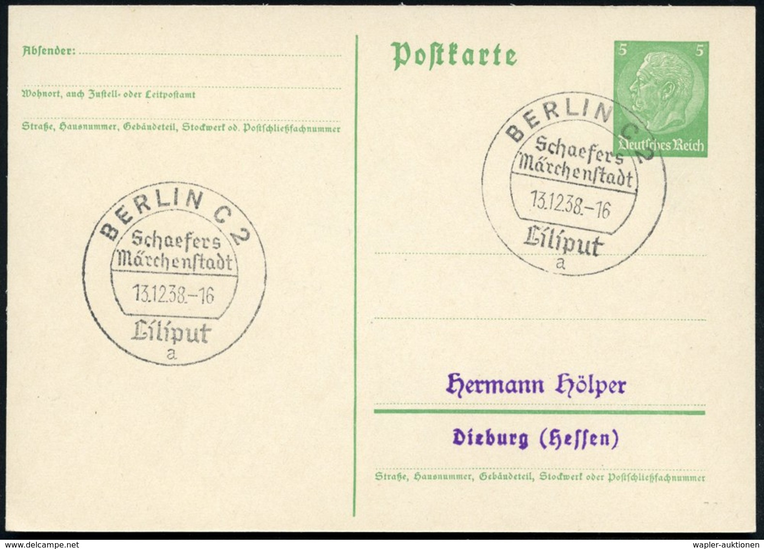 1938 BERLIN C 2, Schaefers Mächenstadt Liliput (= Zirkus Mit Kleinwüchsigen Menschen) Inl.-Karte (Bo.250, II. Verwendung - Other & Unclassified