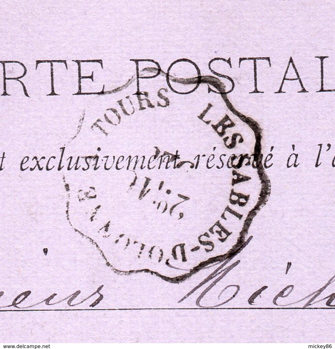 1882--entier Carte Postale SAGE  10c Noir -cachet Ambulant"Les Sables D'Olonne à Tours"-Albi --Loudun -86 - Cartes Postales Types Et TSC (avant 1995)