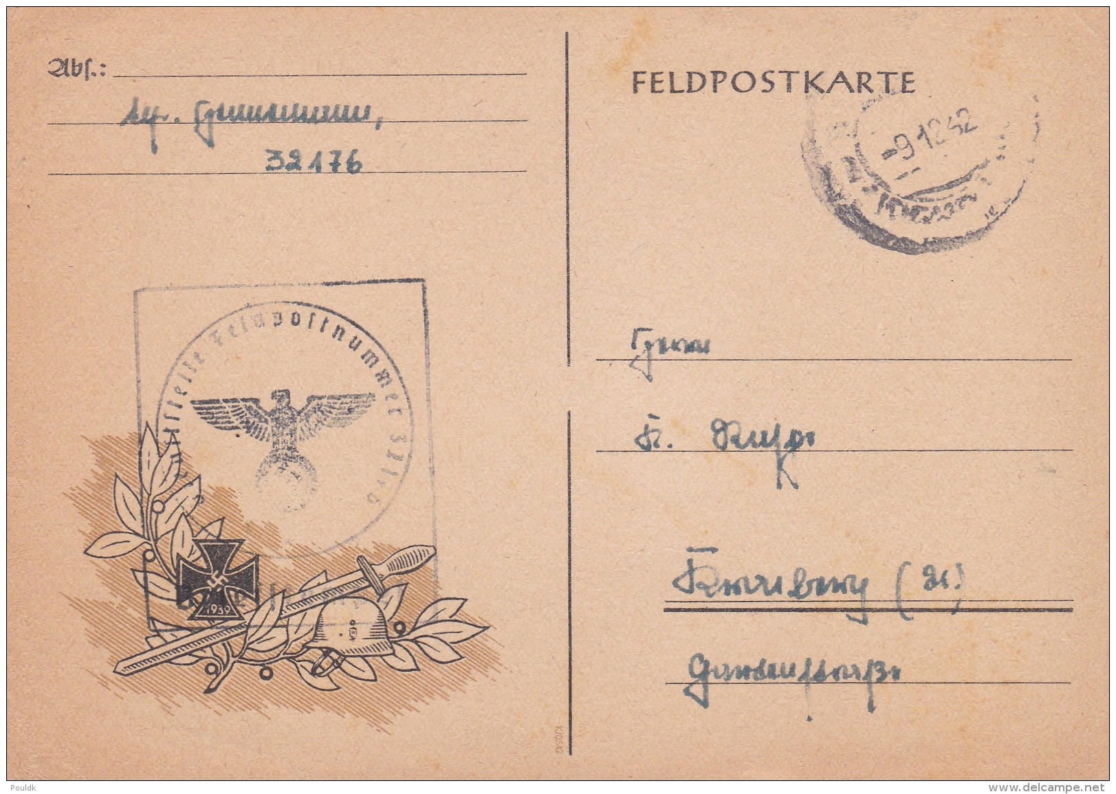 Feldpost WW2: Postcard With Ornaments From 11. Fernsprech-Instandhaltungs-Kompanie 651 FP 32176 P/m 9.12.1942 Using Old - Militaria