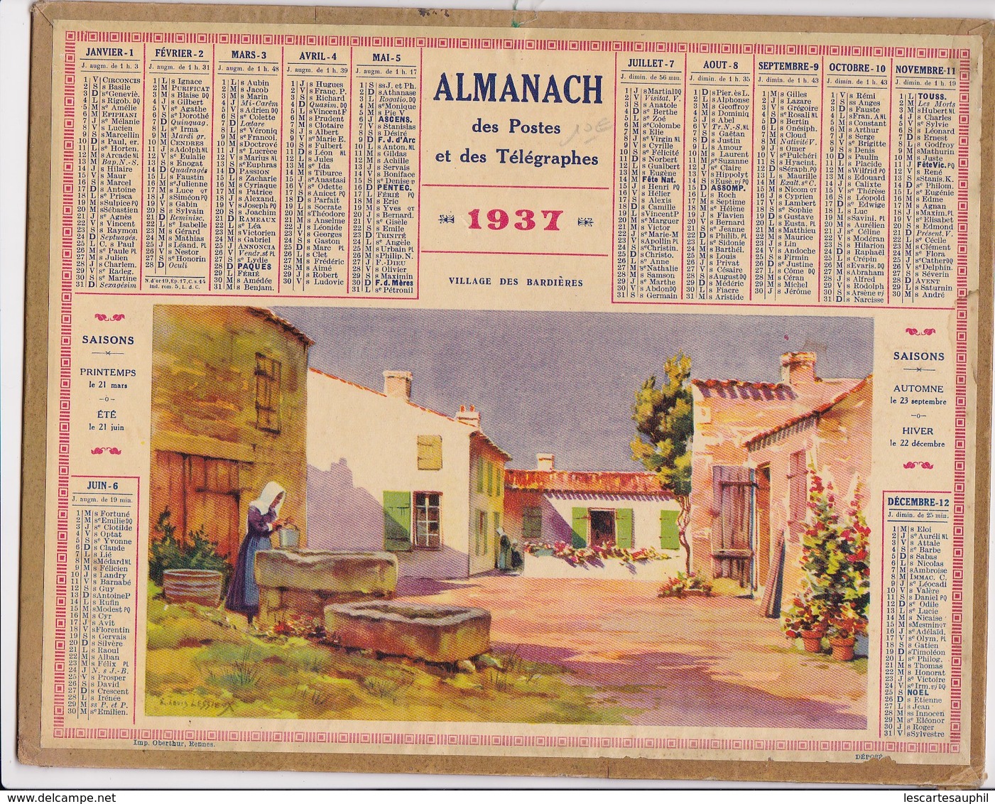 Almanach Des Postes Et Telegraphes 1937  Village Des Bardieres Carte Tarn Et Garonne - Tamaño Grande : 1921-40
