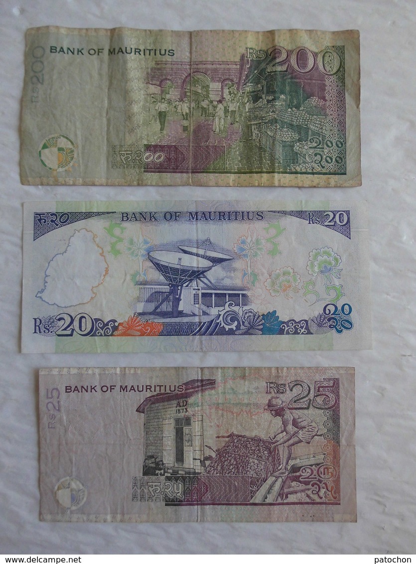 3 Billet De Banque De Mauritius 20 / 25 / 200 Rupees. - Maurice