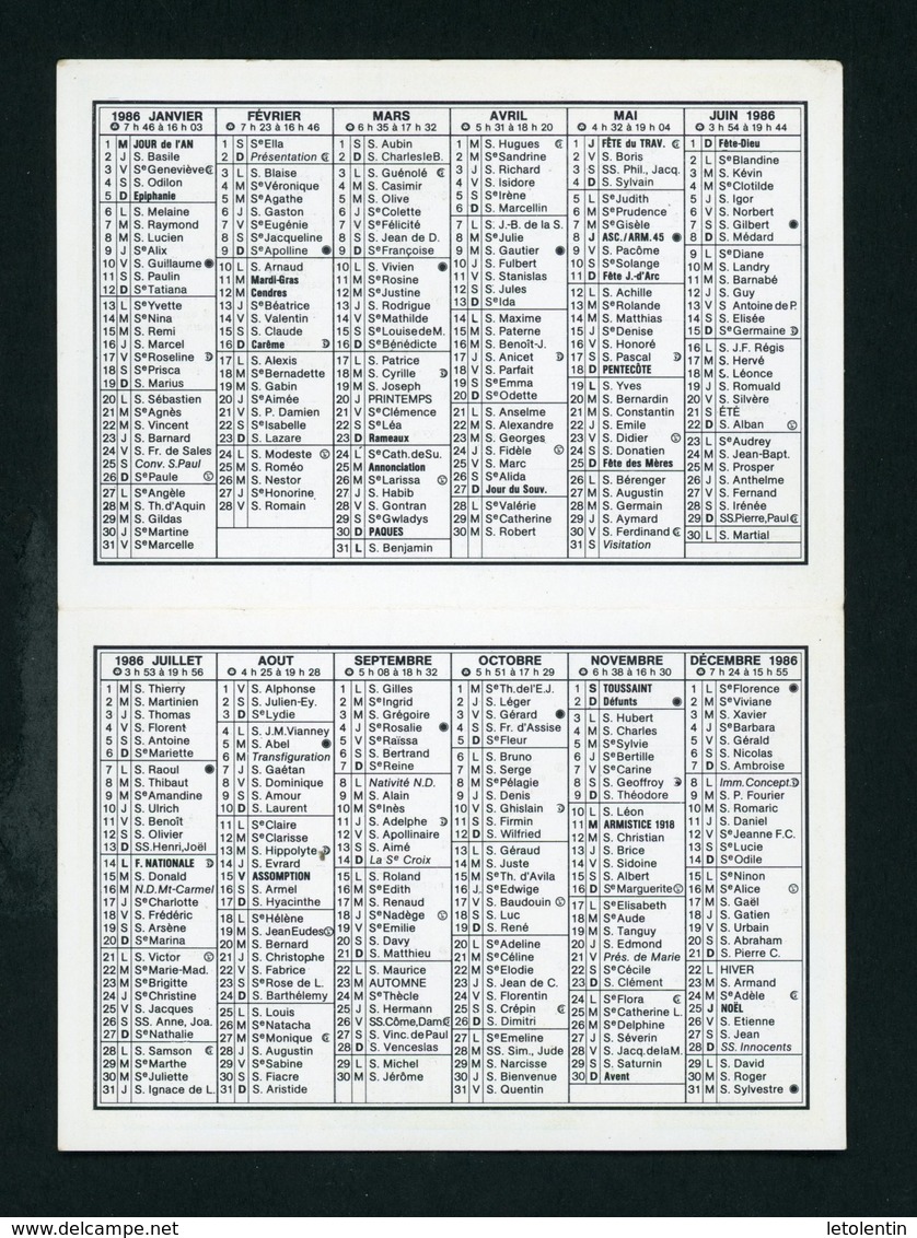 CALENDRIER PETIT FORMAT 2 VOLETS 1986 DISTRIBUÉ PAR ERAM - Petit Format : 1981-90