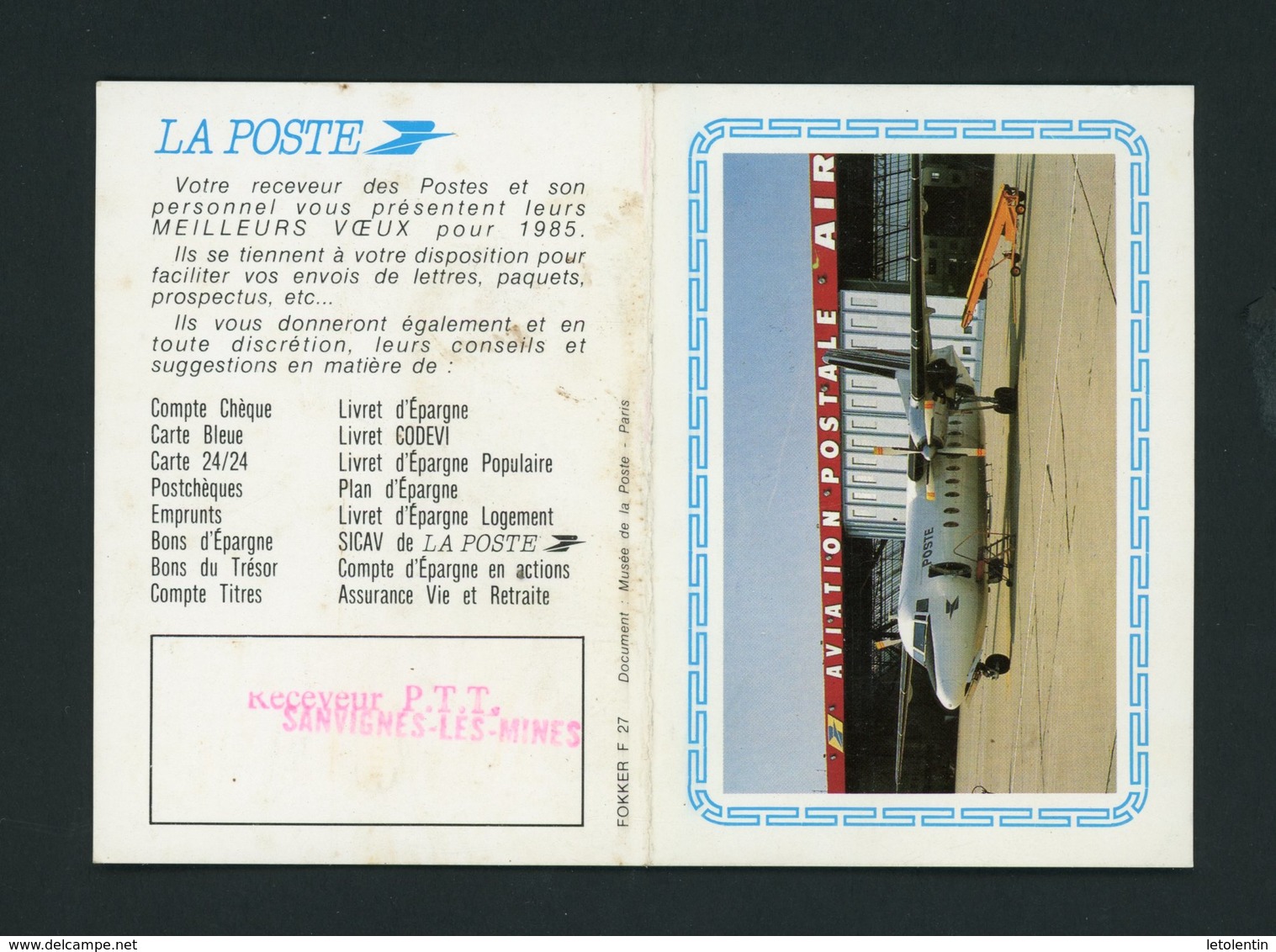 CALENDRIER PETIT FORMAT 2 VOLETS 1985 DISTRIBUÉ PAR LE RECEVEUR DE LA POSTE DE SAVIGNY-LES-MINES - Petit Format : 1981-90