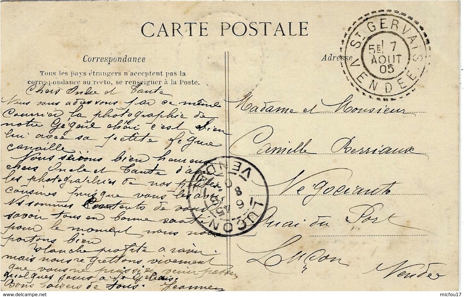 1903 - C P A  -Challans Et Env. -passage Du Marais à La Yole- Affr. 10 C Oblit. Facteur Receveur De ST GERVAIS / VENDEE - 1877-1920: Période Semi Moderne