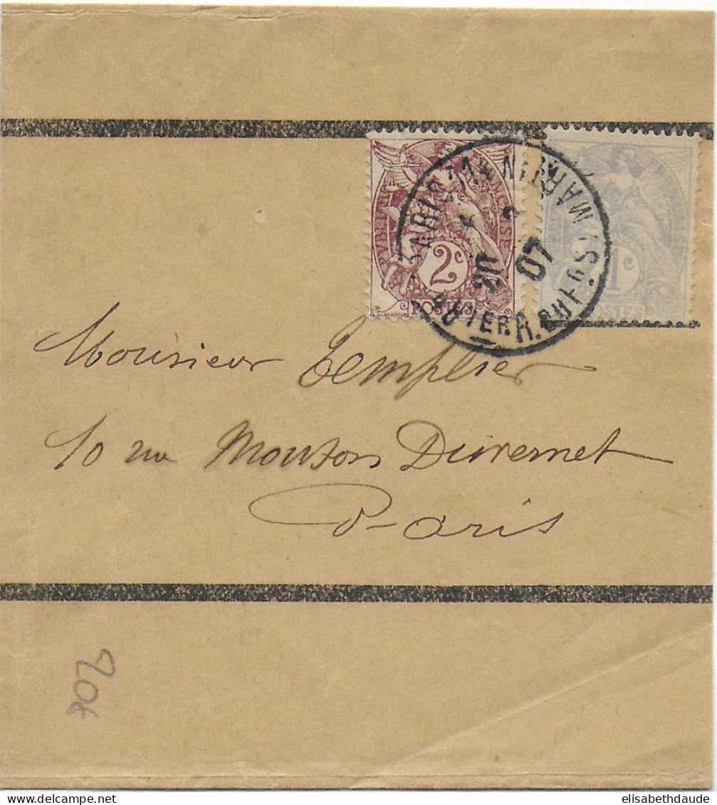 1907 - BLANC AFFRANCHISSEMENT 3c Sur BANDE JOURNAL De PARIS - 1900-29 Blanc