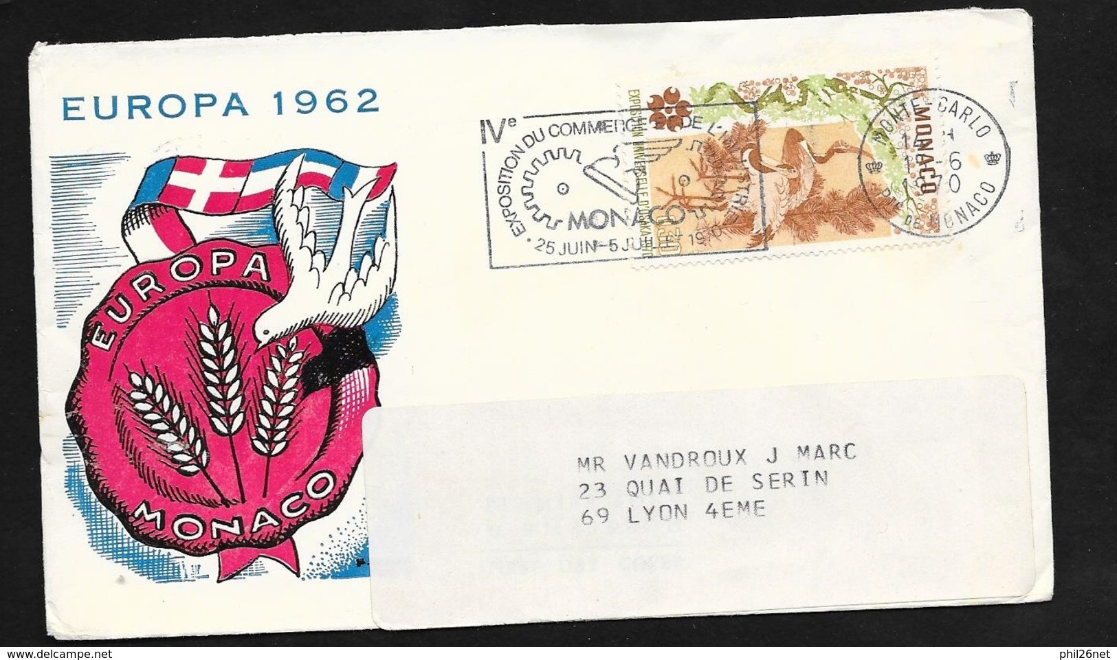 Lettre Illustrée Europa 1962 Circulée Monte Carlo 19/6/1970 N° 823 Et Flamme 4eme Exposition Du Commerce Et Industrie TB - 1962