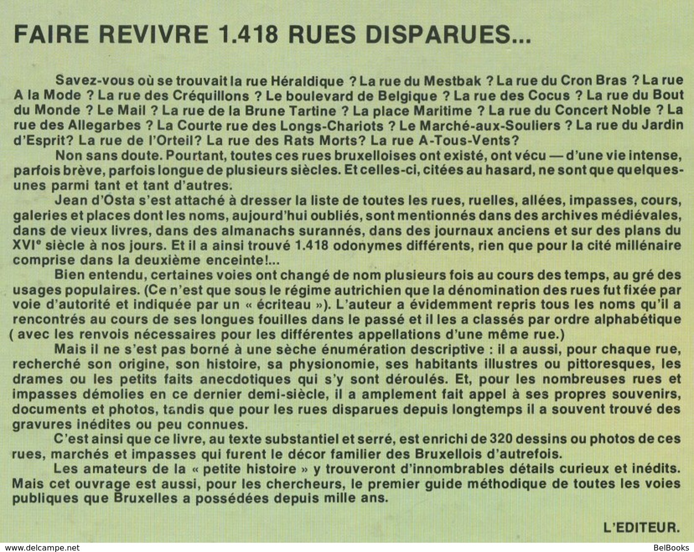 Les Rues Disparues De Bruxelles - Jean D'Osta - 1979 - Historia