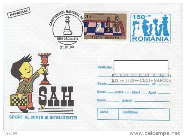 CHESS, ECHECS, CACIULATA TOURNAMENT, OLYMPIAD, COVER STATIONERY, ENTIER POSTAL, 2000, ROMANIA - Ajedrez