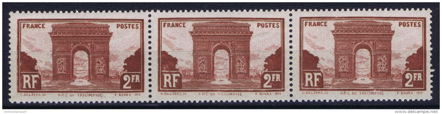 France : Yv Nr  258 Sbande De 3, Postfrisch/neuf Sans Charniere /MNH/** 1929 - Neufs