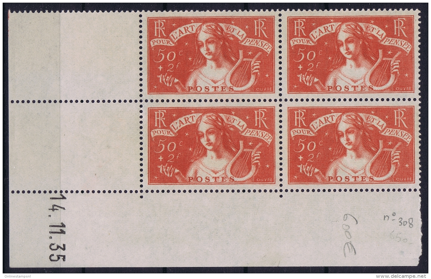 France : Yv Nr  306  Postfrisch/neuf Sans Charniere /MNH/**   1935 - 1930-1939