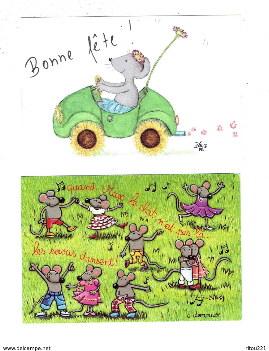 Lot 2 Cpm - Illustration .C. Donnier MAX Le Chat - BARBEL HAAS  Souris Rat Bonne Fête VOITURE Danse - Sonstige & Ohne Zuordnung