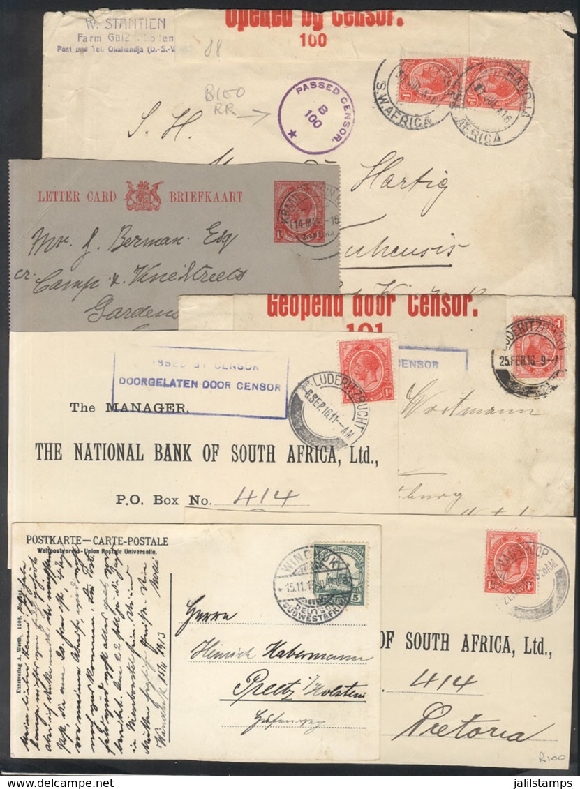 8 SOUTH WEST AFRICA: 4 Covers Or Postal Stationeries + 2 Cover Fronts Used Between 1913 And 1916, Some Nice Cancels, Fin - South West Africa (1923-1990)