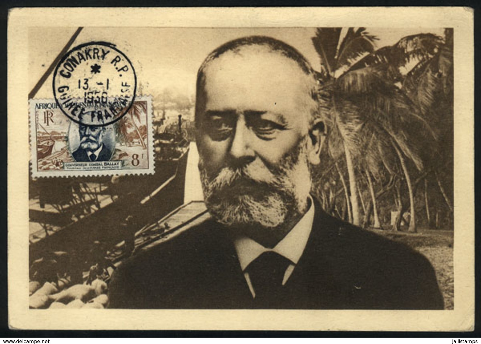 12 FRENCH WEST AFRICA: Governor General Noel Ballay & Port Of Conakry, Maximum Card Of 13/JA/1956, VF - Sonstige & Ohne Zuordnung