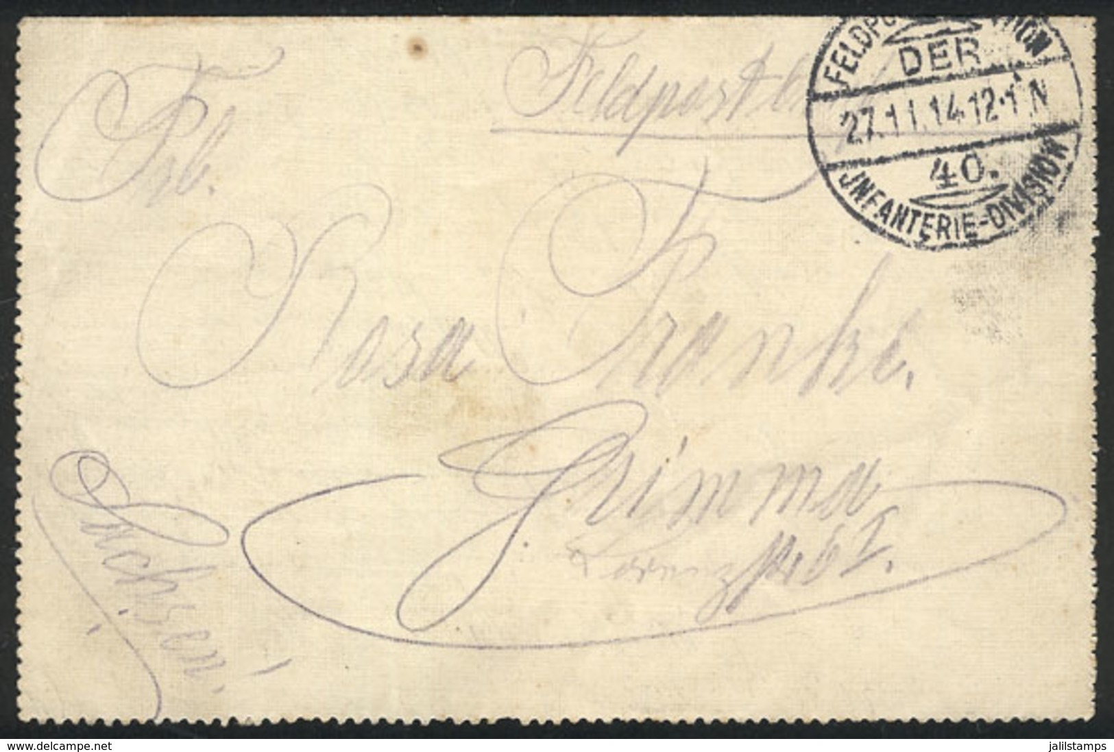 35 GERMANY: Feldpost Lettercard Mailed On 27/NO/1914, VF Quality! - Altri & Non Classificati