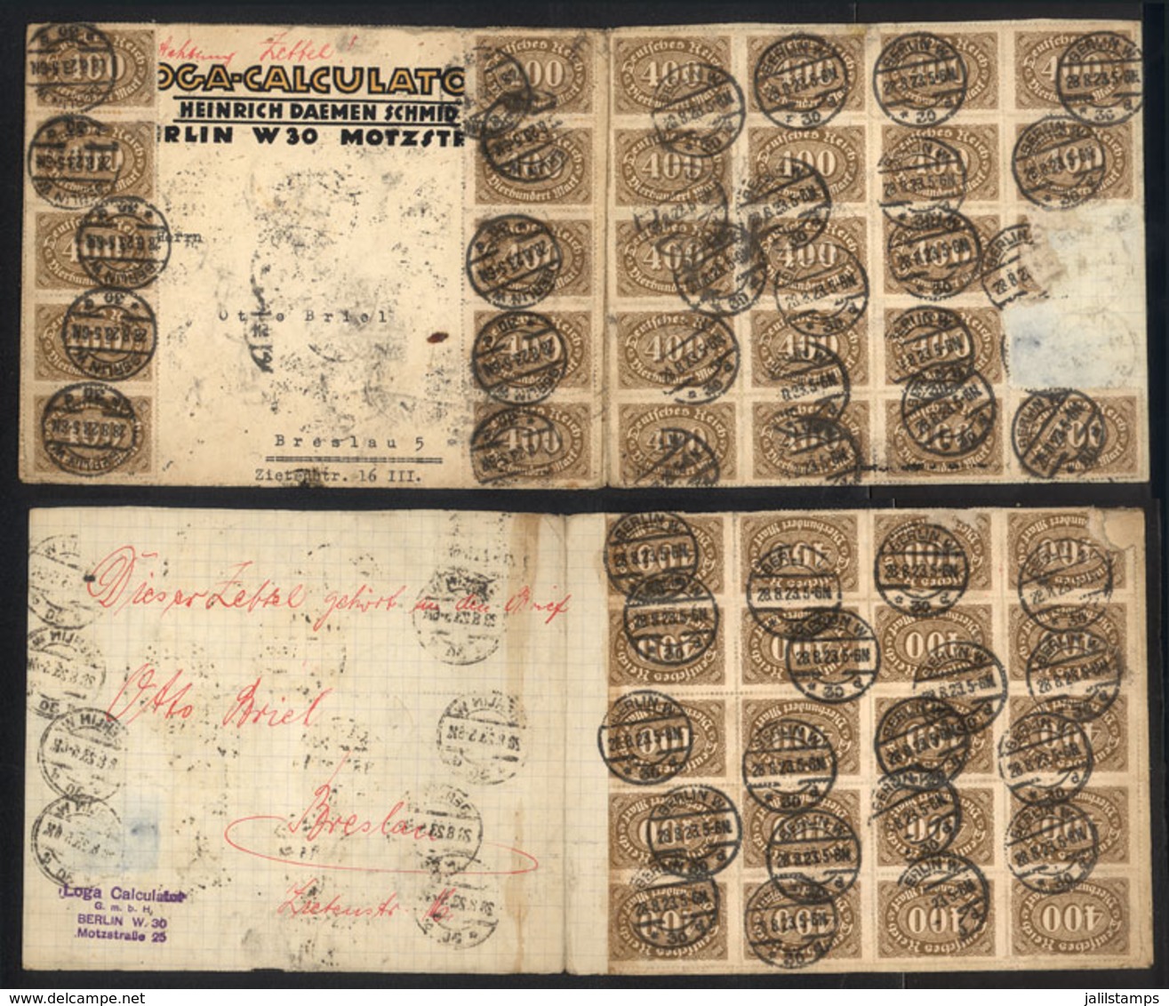 37 GERMANY: Spectacular INFLA POSTAGE: Cover Sent From Berlin To Breslau On 28/AU/1923 With Large Postage Affixed On Fro - Autres & Non Classés