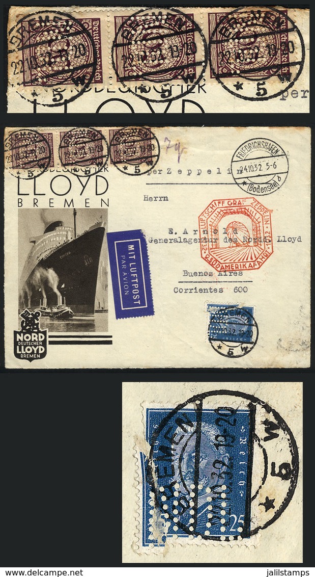 41 GERMANY: Cover Front With Nice Corner Card Of Nord Deutscher Lloyd, Sent By ZEPPELIN From Bremen To Argentina On 24/O - Altri & Non Classificati