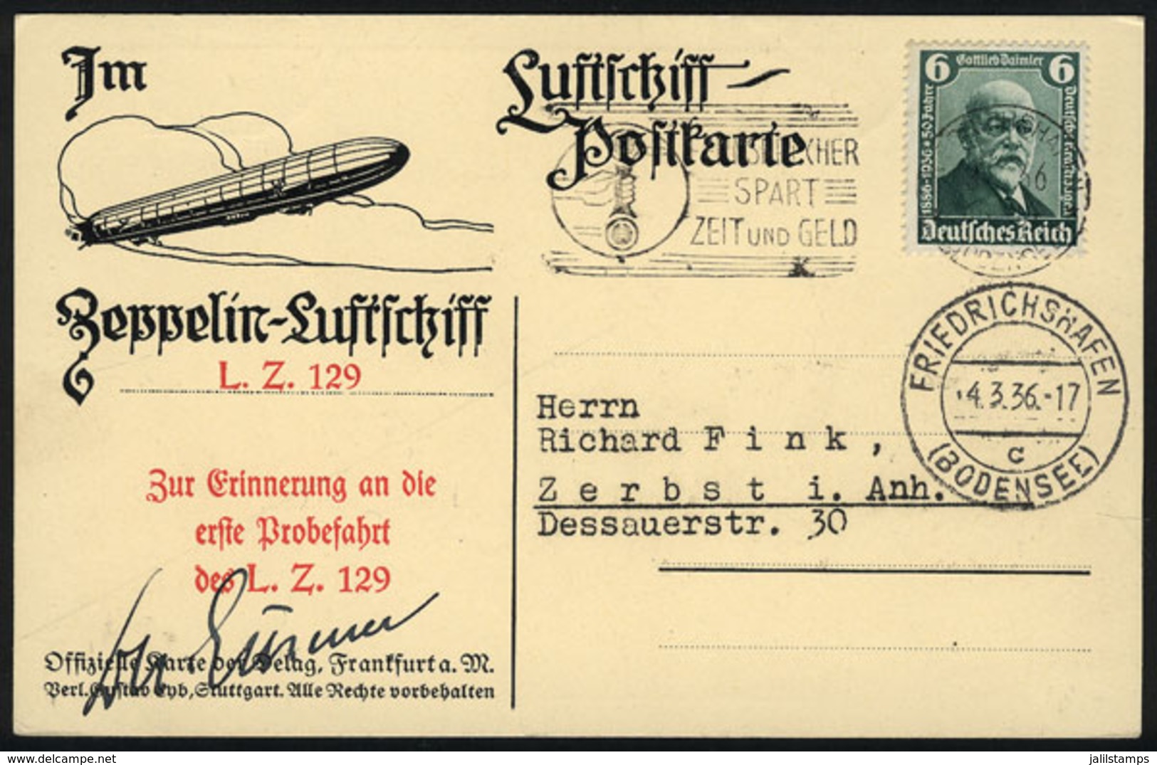 58 GERMANY: Postcard Flown By ZEPPELIN On 4/MAR/1936, Excellent Quality! - Sonstige & Ohne Zuordnung