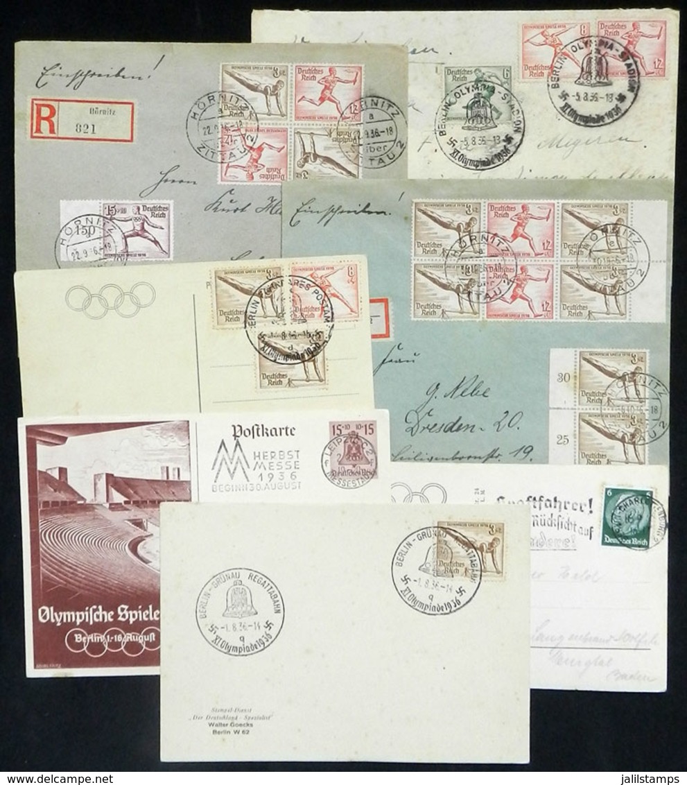 60 GERMANY: 7 Covers And Cards With Postages And Cancels Related To The BERLIN OLYMPIC GAMES, Very Fine General Quality, - Other & Unclassified