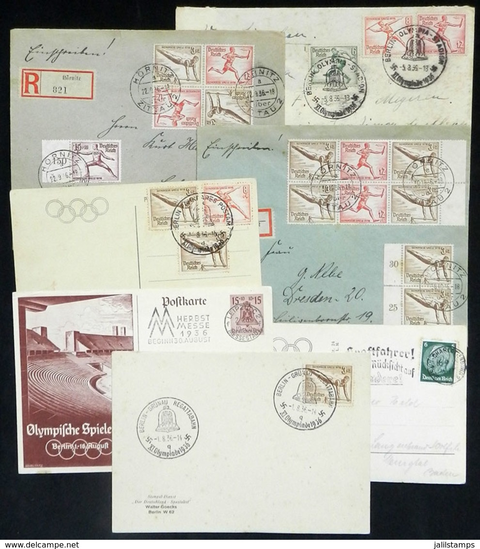 60 GERMANY: 7 Covers And Cards With Postages And Cancels Related To The BERLIN OLYMPIC GAMES, Very Fine General Quality, - Autres & Non Classés