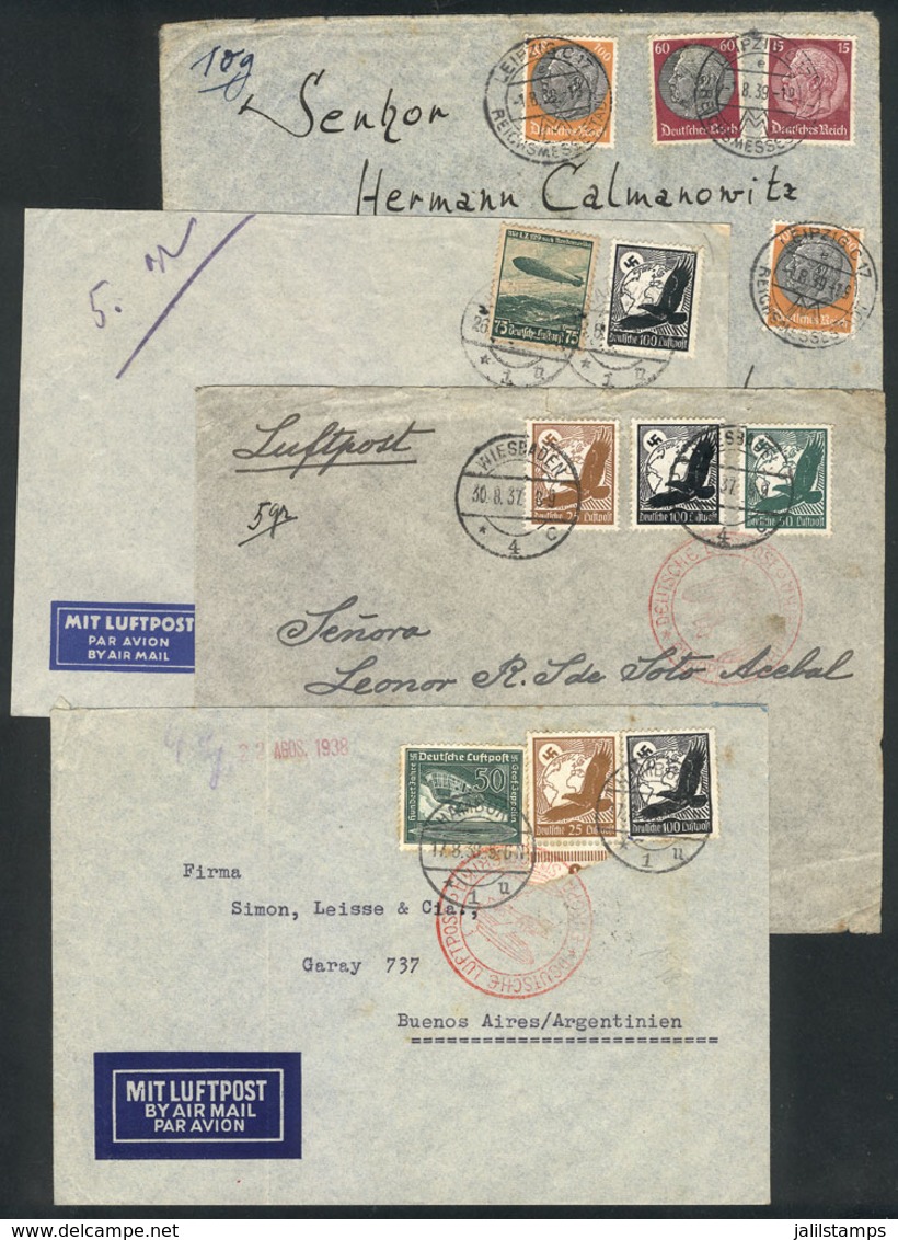 64 GERMANY: 4 Covers Sent To South America Between 1937 And 1939, Nice Postages! - Altri & Non Classificati