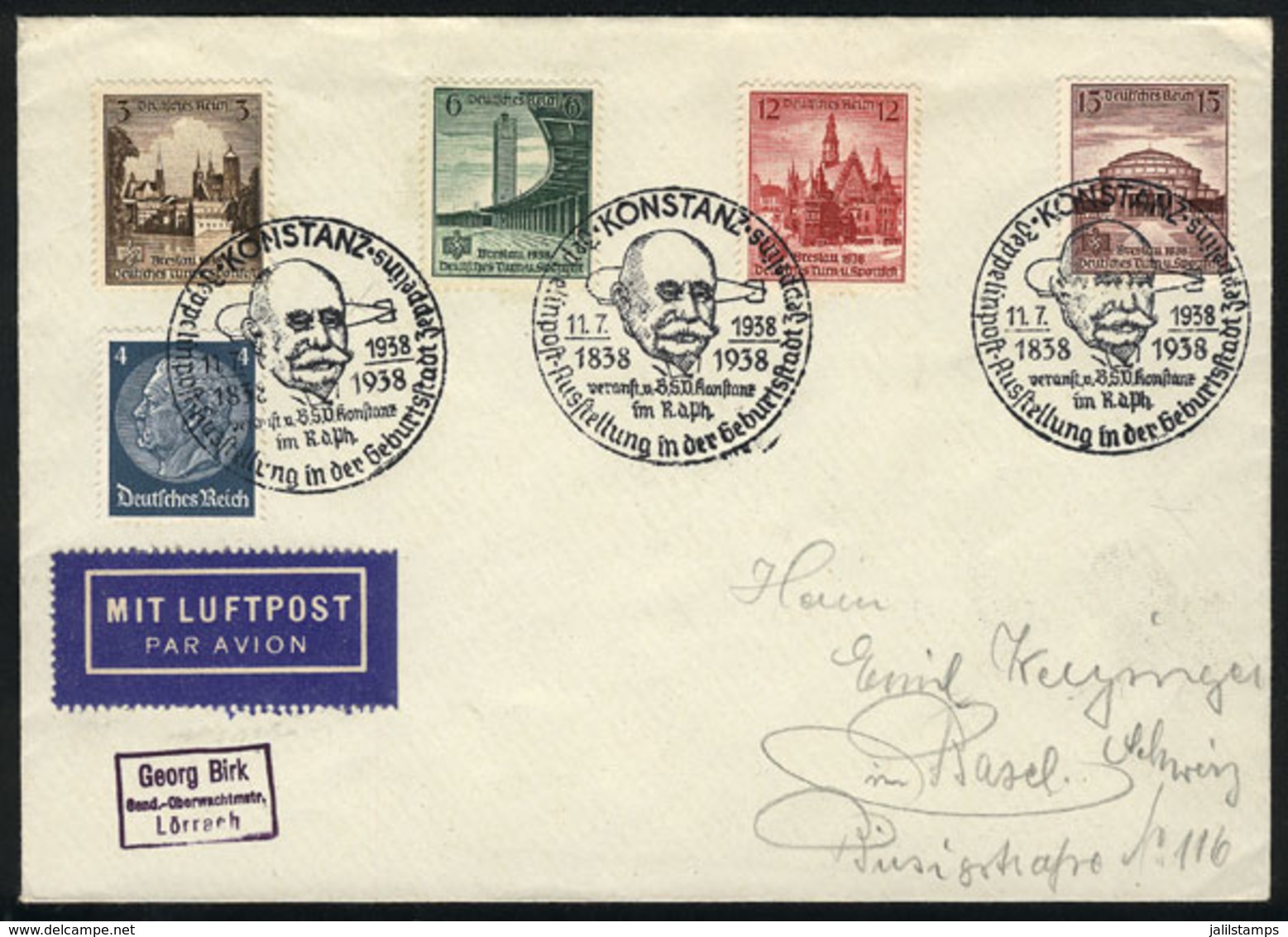 72 GERMANY: Cover With Nice Postage And Special Postmark Of 11/JUL/1938: ZEPPELIN, VF Quality! - Other & Unclassified