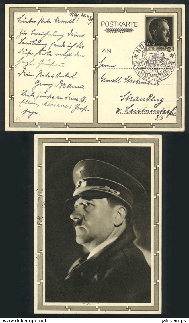 78 GERMANY: Postal Card Illustrated On Back With View Of Hitler With Nazi Cap, Sent From Nünberg To Strasburg On 20/AP/1 - Other & Unclassified