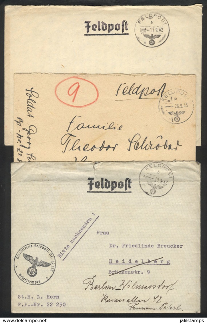 88 GERMANY: 3 FELDPOST Covers Mailed In 1942 And 1943, All With Their Original Letters, Interesting! - Other & Unclassified