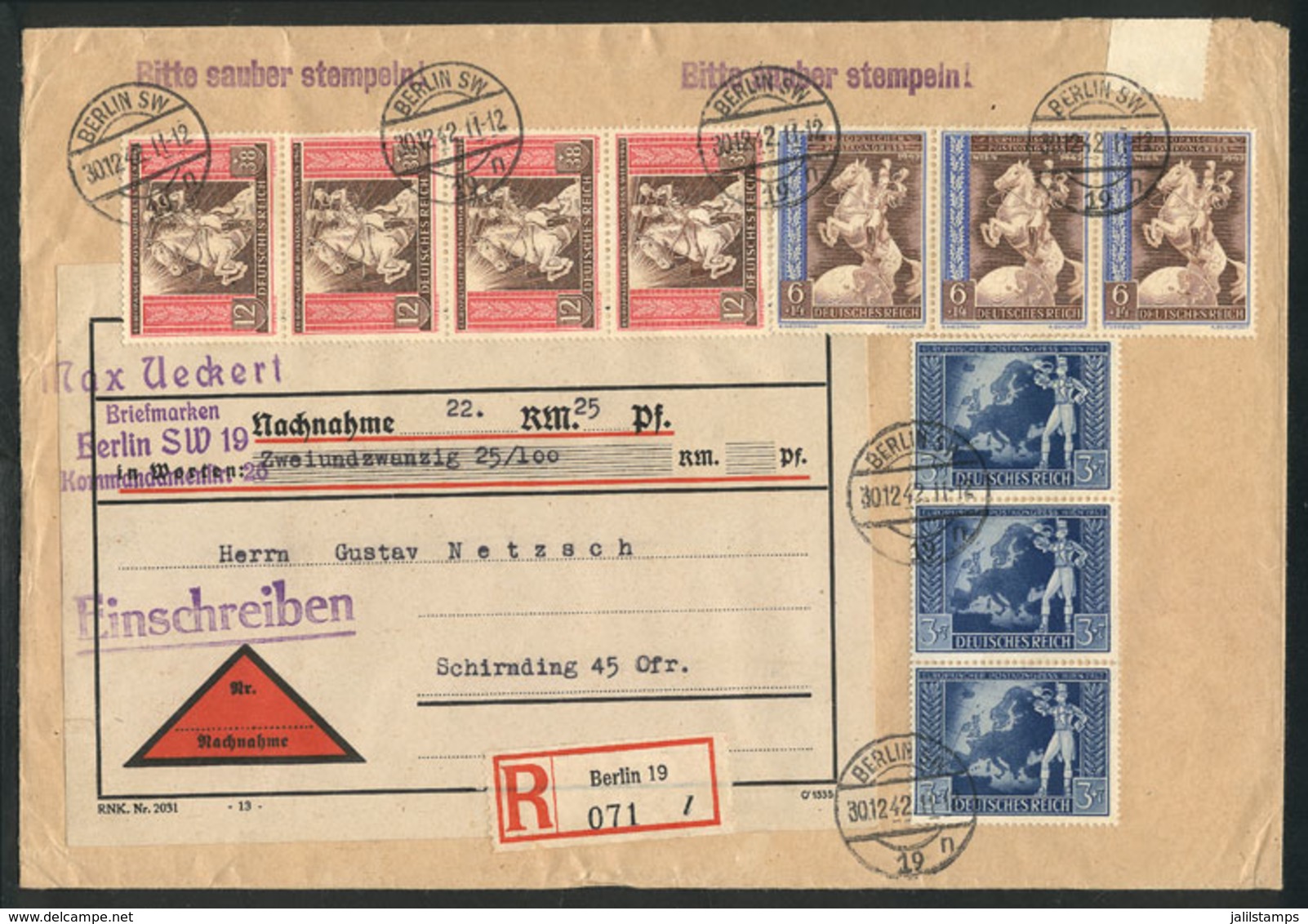 89 GERMANY: Registered Cover Sent From Berlin To Schirding On 20/DE/1942 With Very Handsome Postage, VF Quality - Altri & Non Classificati