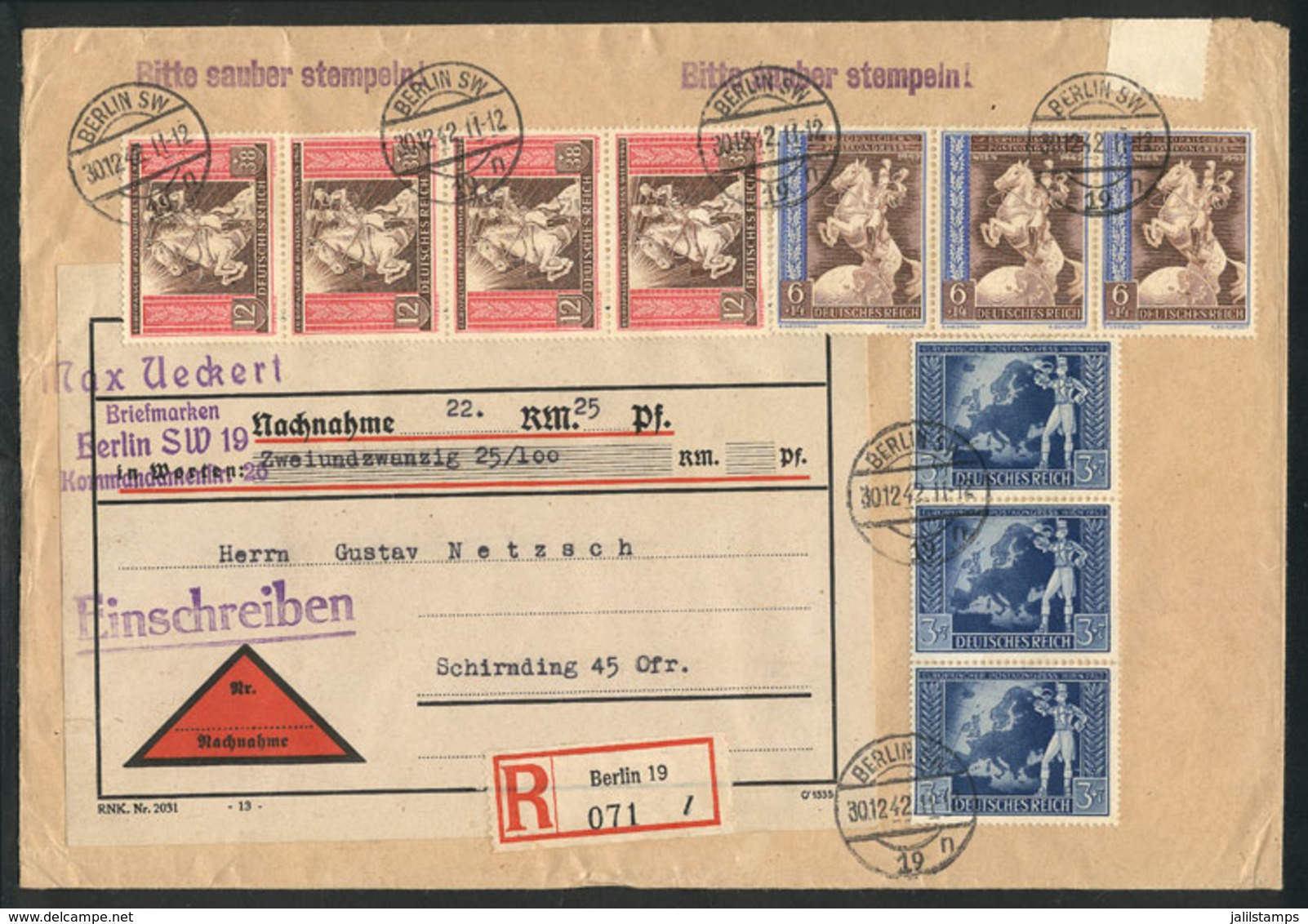 89 GERMANY: Registered Cover Sent From Berlin To Schirding On 20/DE/1942 With Very Handsome Postage, VF Quality - Other & Unclassified