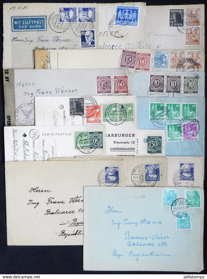 93 GERMANY: 15 Covers Used Between 1946 And 1960, Many To Argentina, With Some Nice And Interesting Postages, Some Censo - Altri & Non Classificati