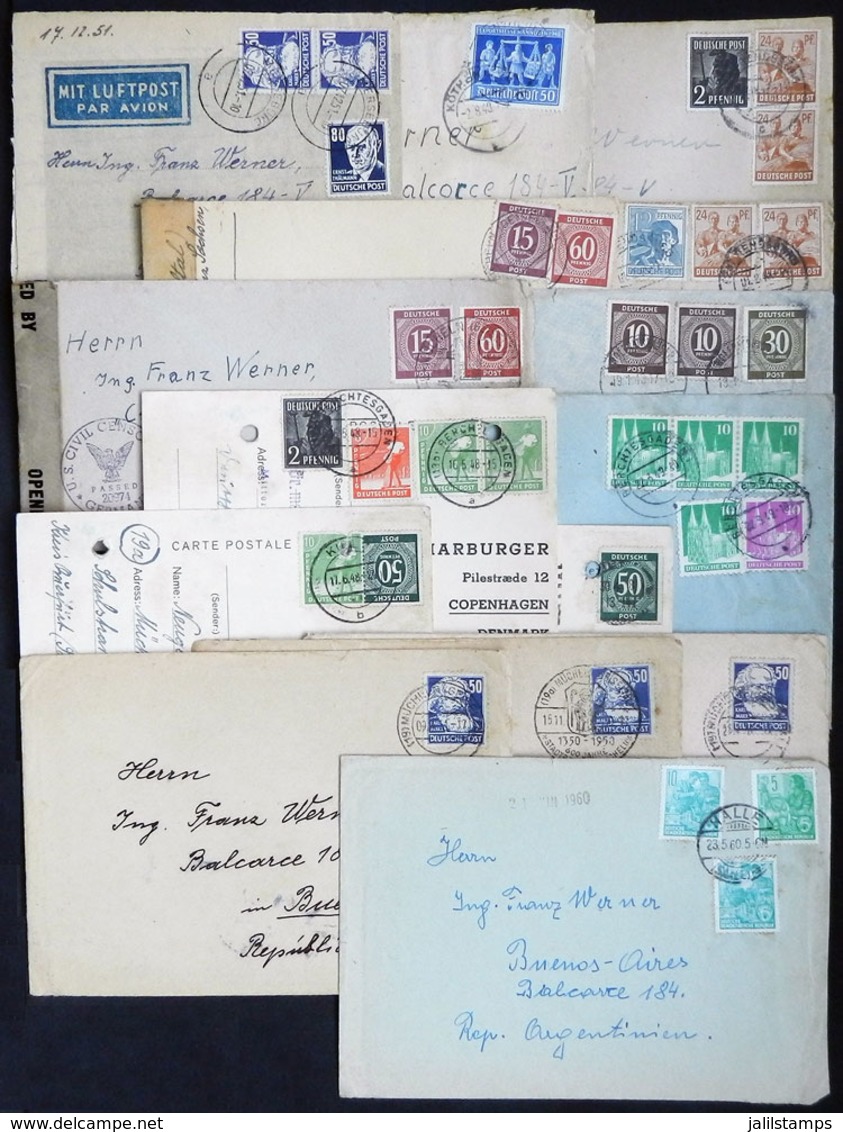 93 GERMANY: 15 Covers Used Between 1946 And 1960, Many To Argentina, With Some Nice And Interesting Postages, Some Censo - Other & Unclassified