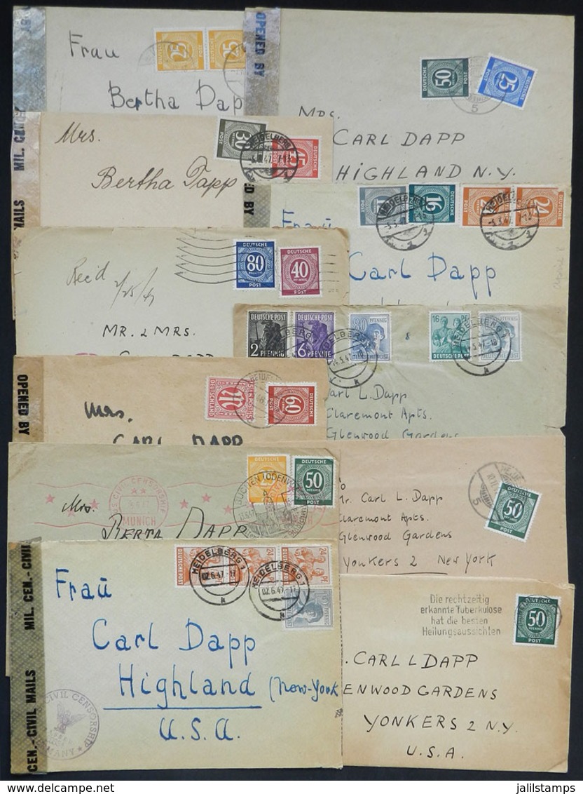 94 GERMANY: BIZONE: 11 Covers Sent To USA In 1947, Nice Postages And Censor Marks! - Other & Unclassified
