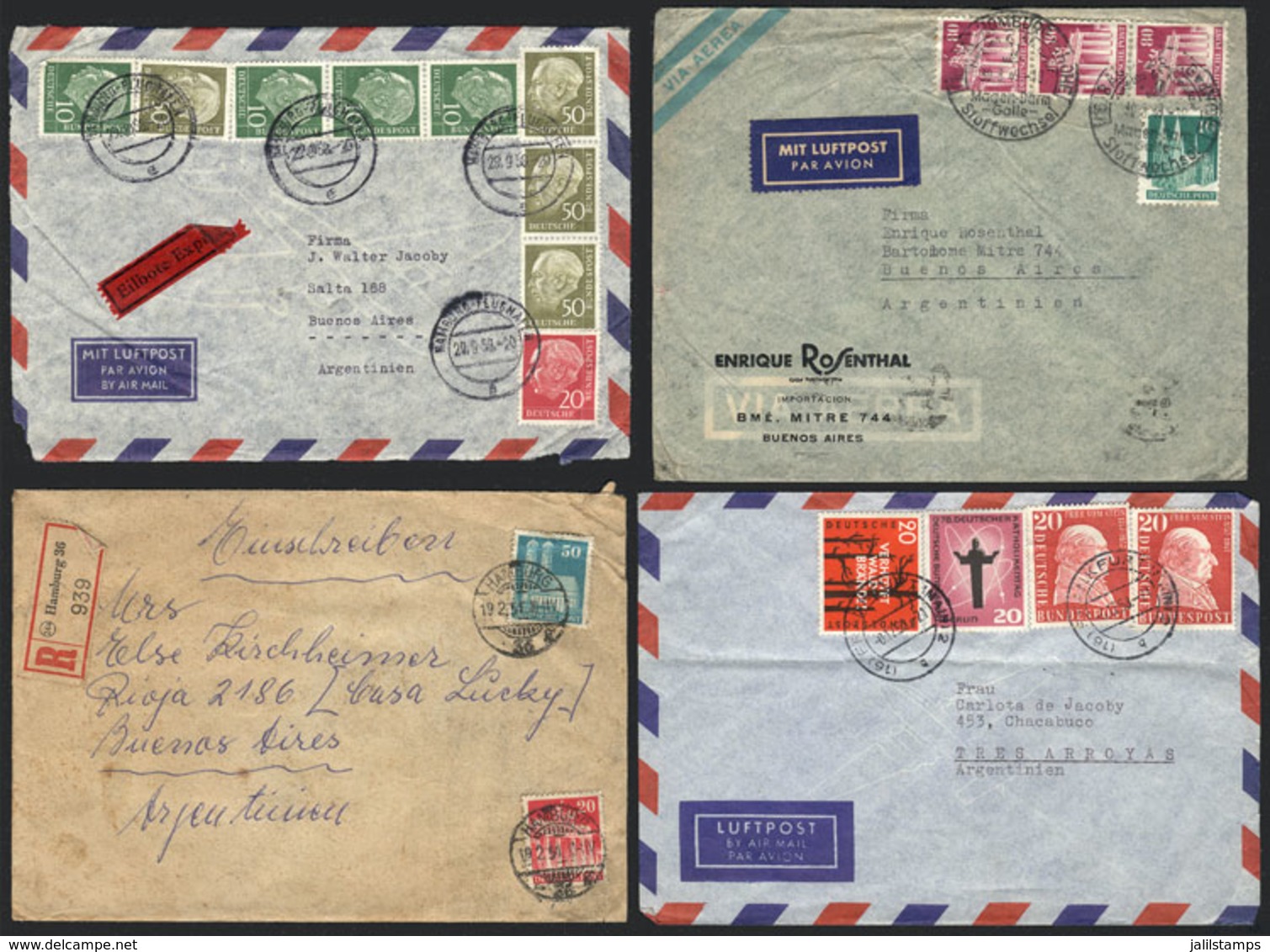 95 GERMANY: 3 Covers + 1 Front Sent To Argentina Between 1949 And 1958, Nice Postages! - Other & Unclassified