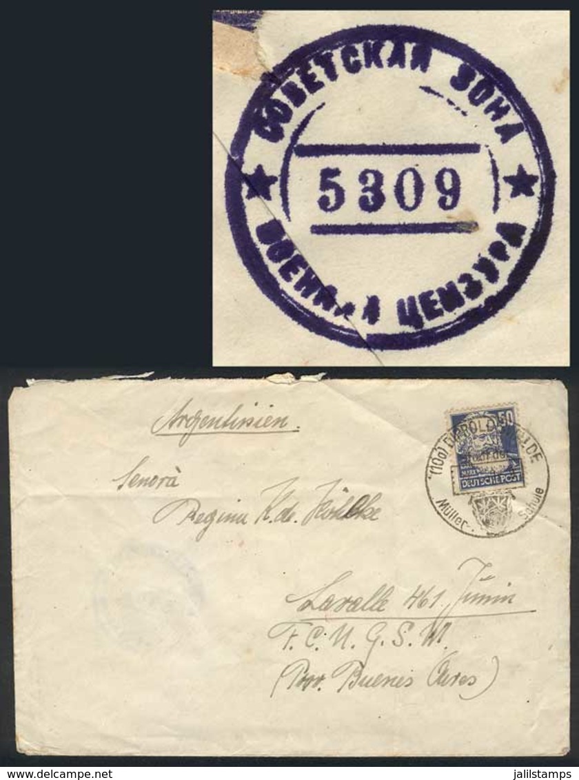 96 GERMANY: Cover Sent From Dippoldiswalde To Argentina On 27/MAY/1950, Franked With 50Pf., With Interesting Russian Cen - Other & Unclassified