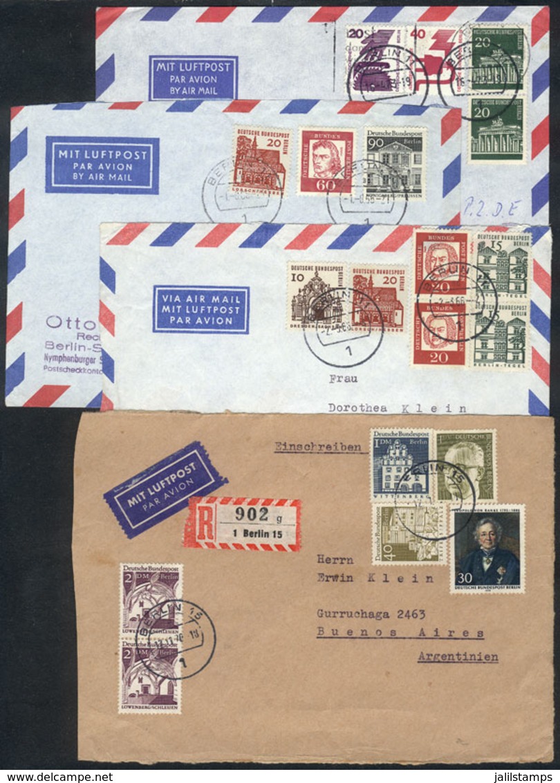 97 GERMANY: 2 Covers And 2 Fronts Sent To Argentina Between 1966 And 1973, 3 With Interesting Postages Combining TWIN VA - Altri & Non Classificati