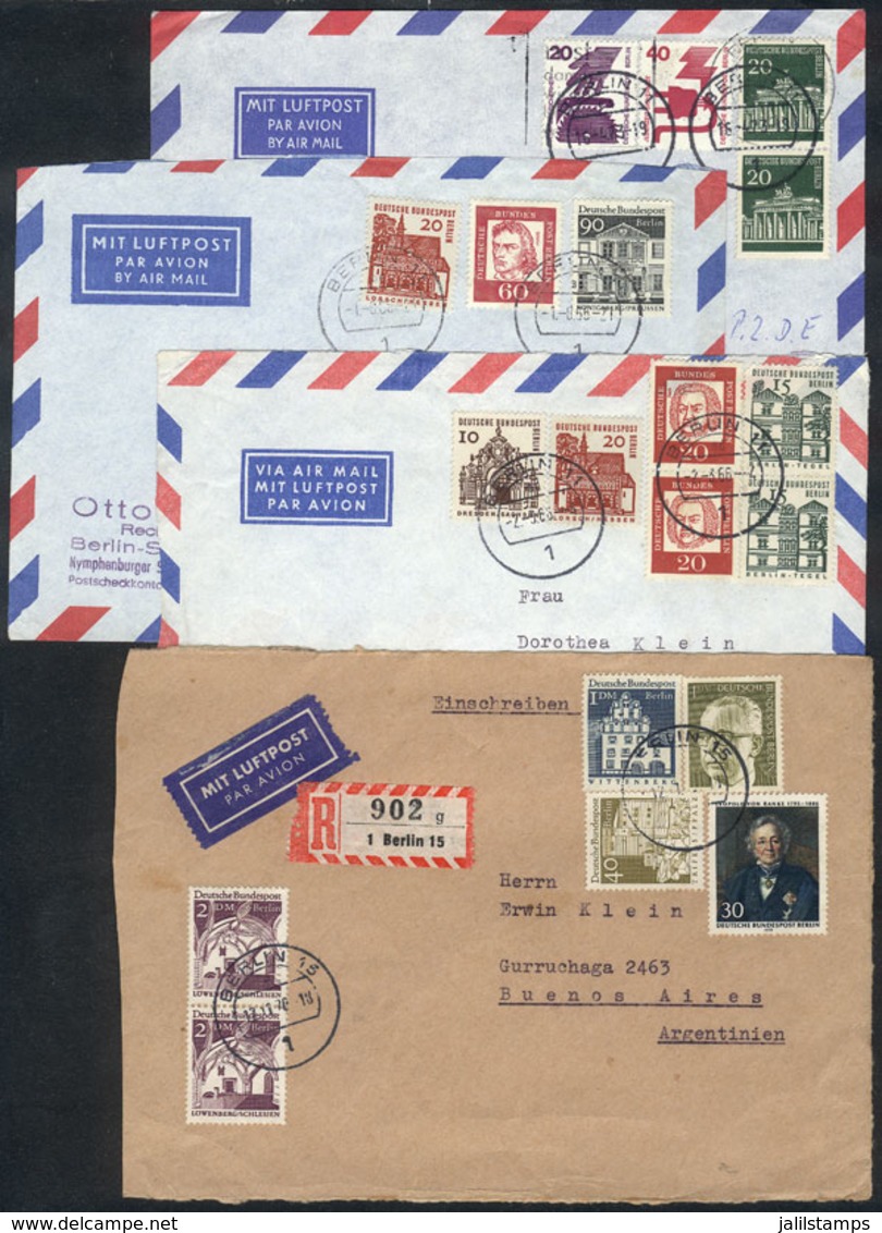 97 GERMANY: 2 Covers And 2 Fronts Sent To Argentina Between 1966 And 1973, 3 With Interesting Postages Combining TWIN VA - Other & Unclassified