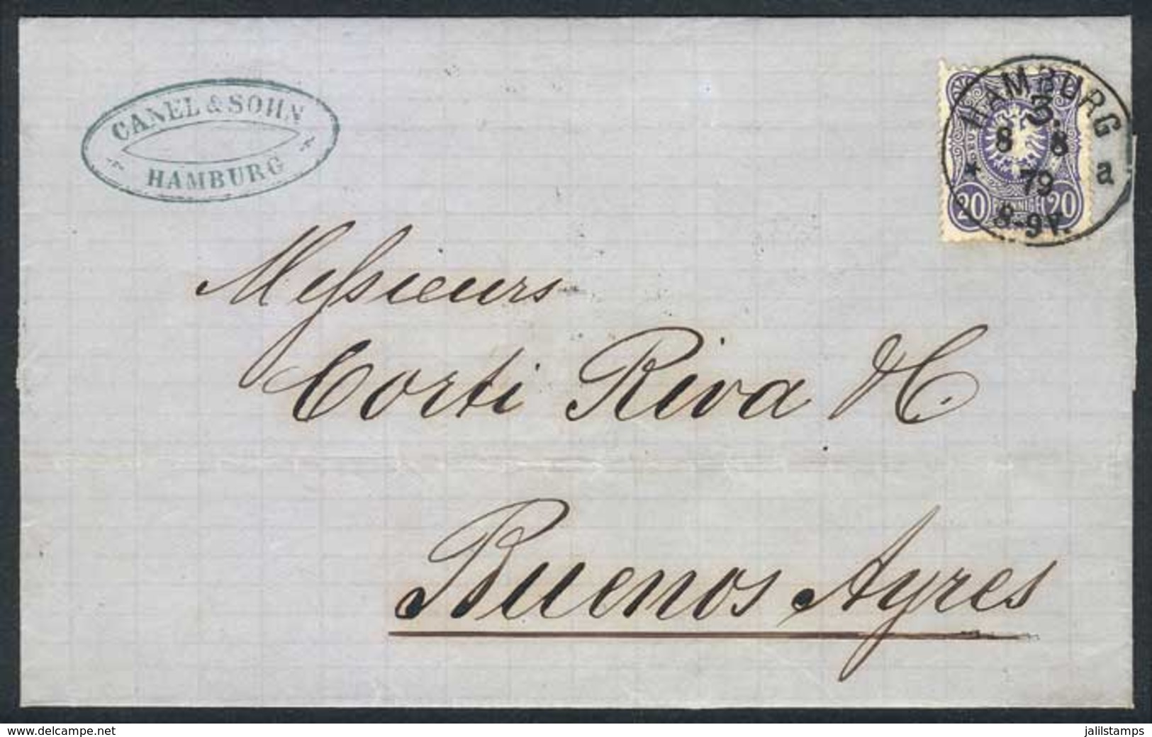 98 GERMANY: 8/AUG/1879 HAMBURG - ARGENTINA: Folded Cover Franked By Sc.32, Sent To Buenos Aires, Arrival Backstamp 16/SE - Altri & Non Classificati