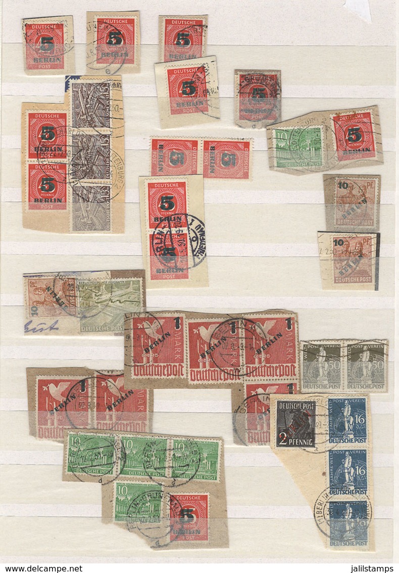 109 GERMANY: Stock Of Used Stamps On Fragments Mounted In Stockbook, From Years Circa 1930s To 1950s, Very Fine General  - Sonstige & Ohne Zuordnung