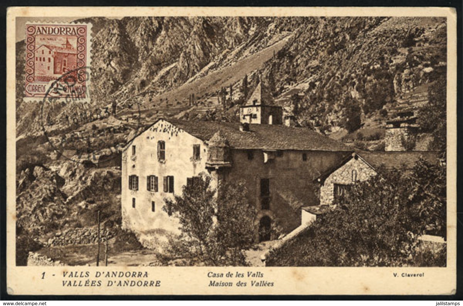 143 SPANISH ANDORRA: Maximum Card Of MAR/1937: Casa De Les Valls, With Stain Spots - Usati
