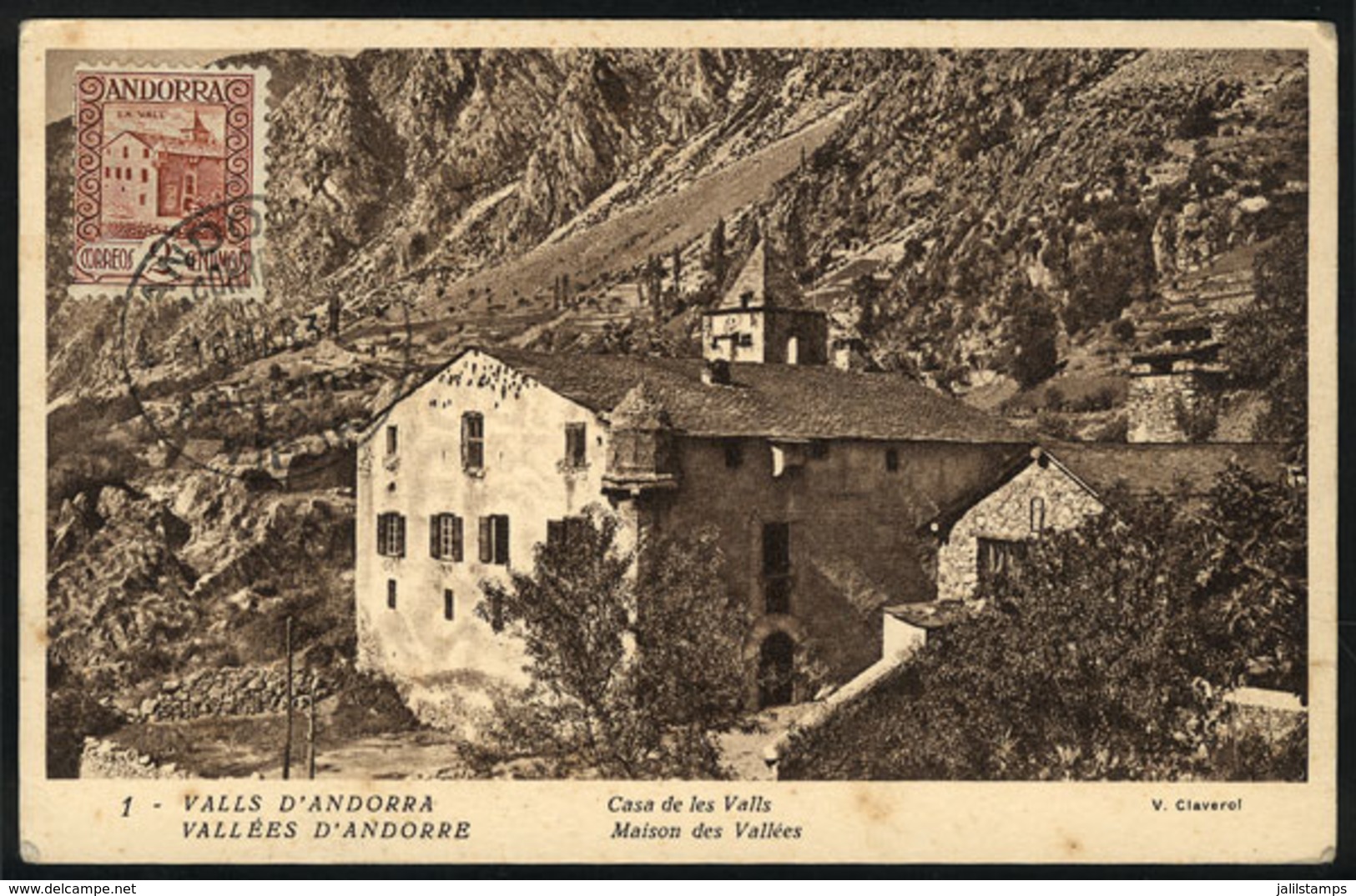 143 SPANISH ANDORRA: Maximum Card Of MAR/1937: Casa De Les Valls, With Stain Spots - Used Stamps