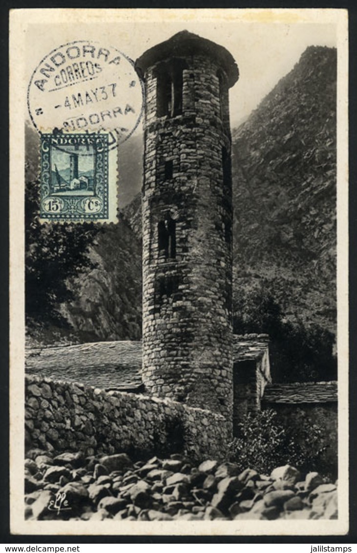 144 SPANISH ANDORRA: Maximum Card Of MAY/1937: Chapel Of Santa Coloma, VF Quality - Used Stamps