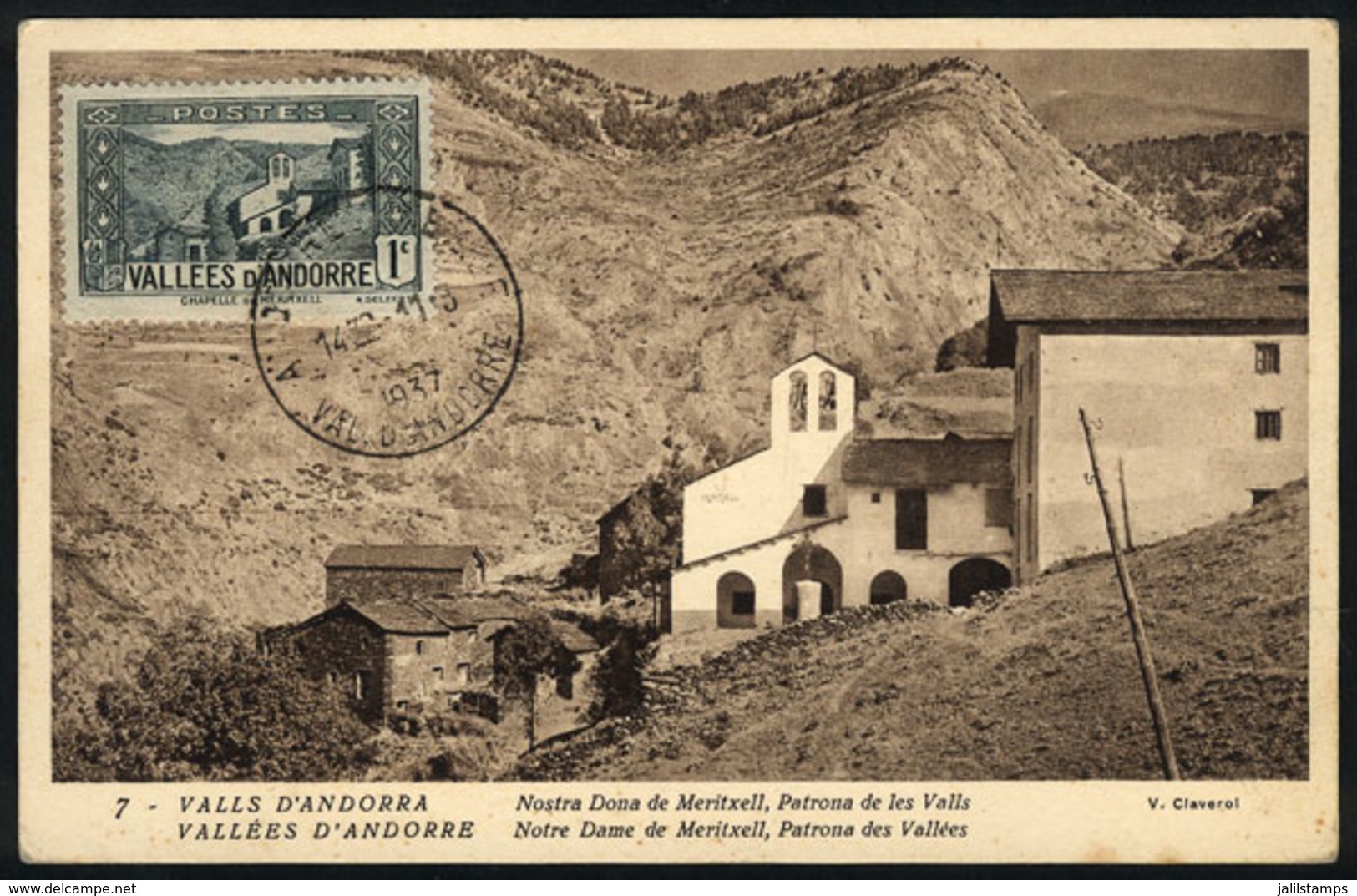 150 FRENCH ANDORRA: Maximum Card Of 1937: Chapel Of Our Lady Of Meritxell, VF Quality - Maximum Cards