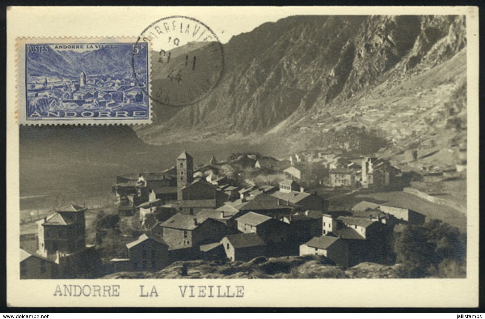 152 FRENCH ANDORRA: Maximum Card Of NO/1944: Panorama Of Andorra La Vella, VF Quality - Maximumkarten (MC)