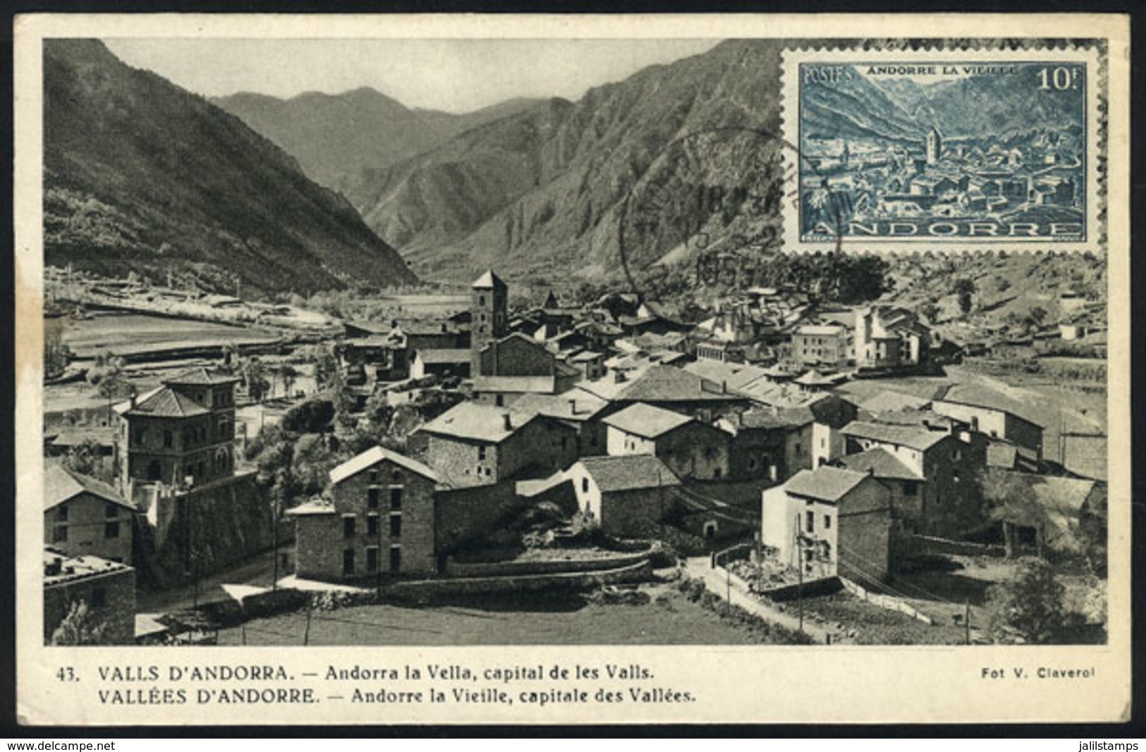 155 FRENCH ANDORRA: Maximum Card Of 15/FE/1955: General View Of Andorra La Vella, Fine Quality - Maximumkarten (MC)