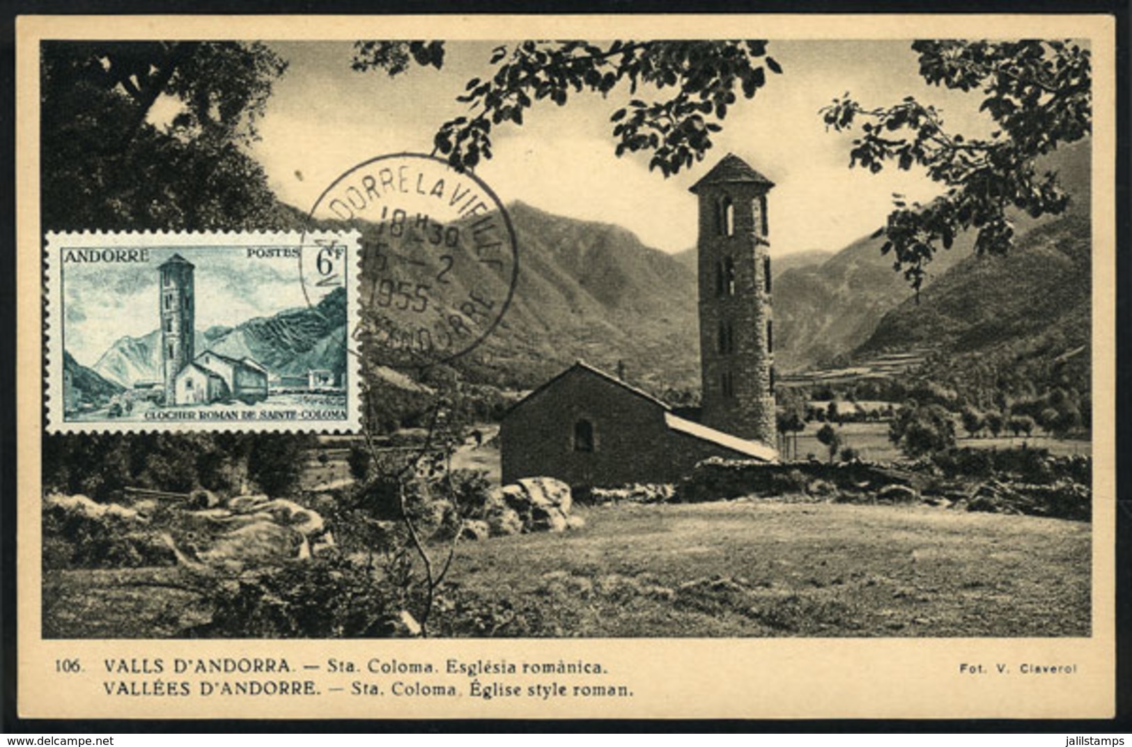 157 FRENCH ANDORRA: Maximum Card Of 15/FE/1955: Roman Church In Sta. Coloma, VF Quality - Maximum Cards